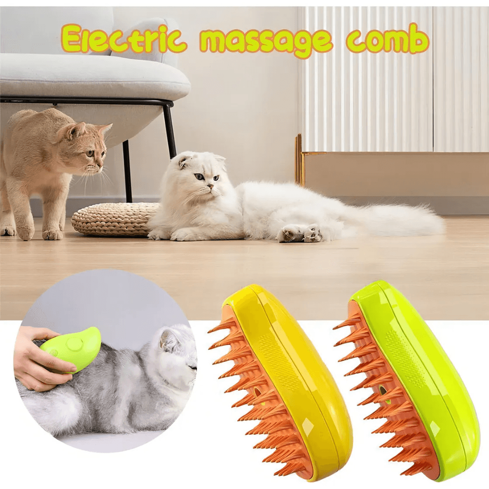Cepillo de Vapor 3 en 1 para Mascotas: Adiós Pelos, ¡Hola Brillo y Masaje!
